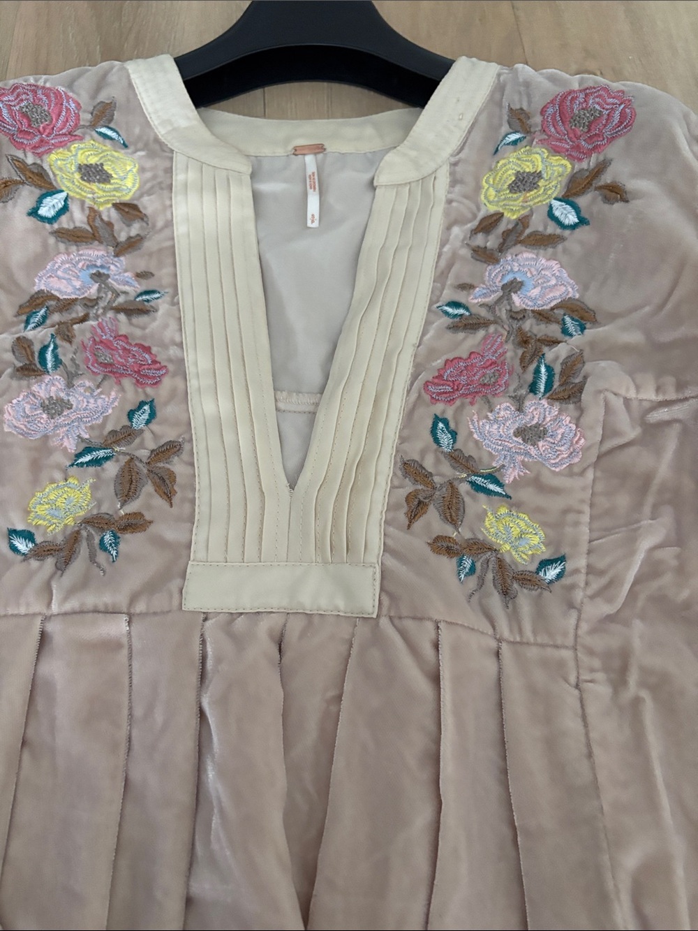 Free People Blush Pink Velvet Tunic with Floral Embroidery - Picture 5 of 6